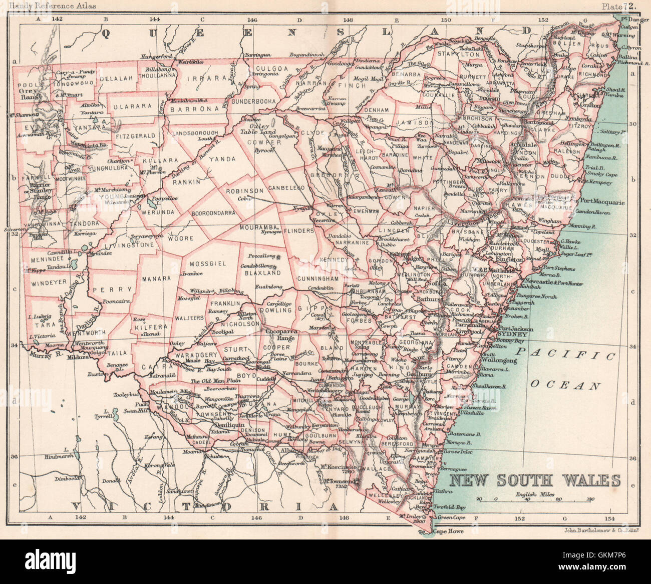 New South Wales state Karte. BARTHOLOMÄUS, 1904 Stockfoto