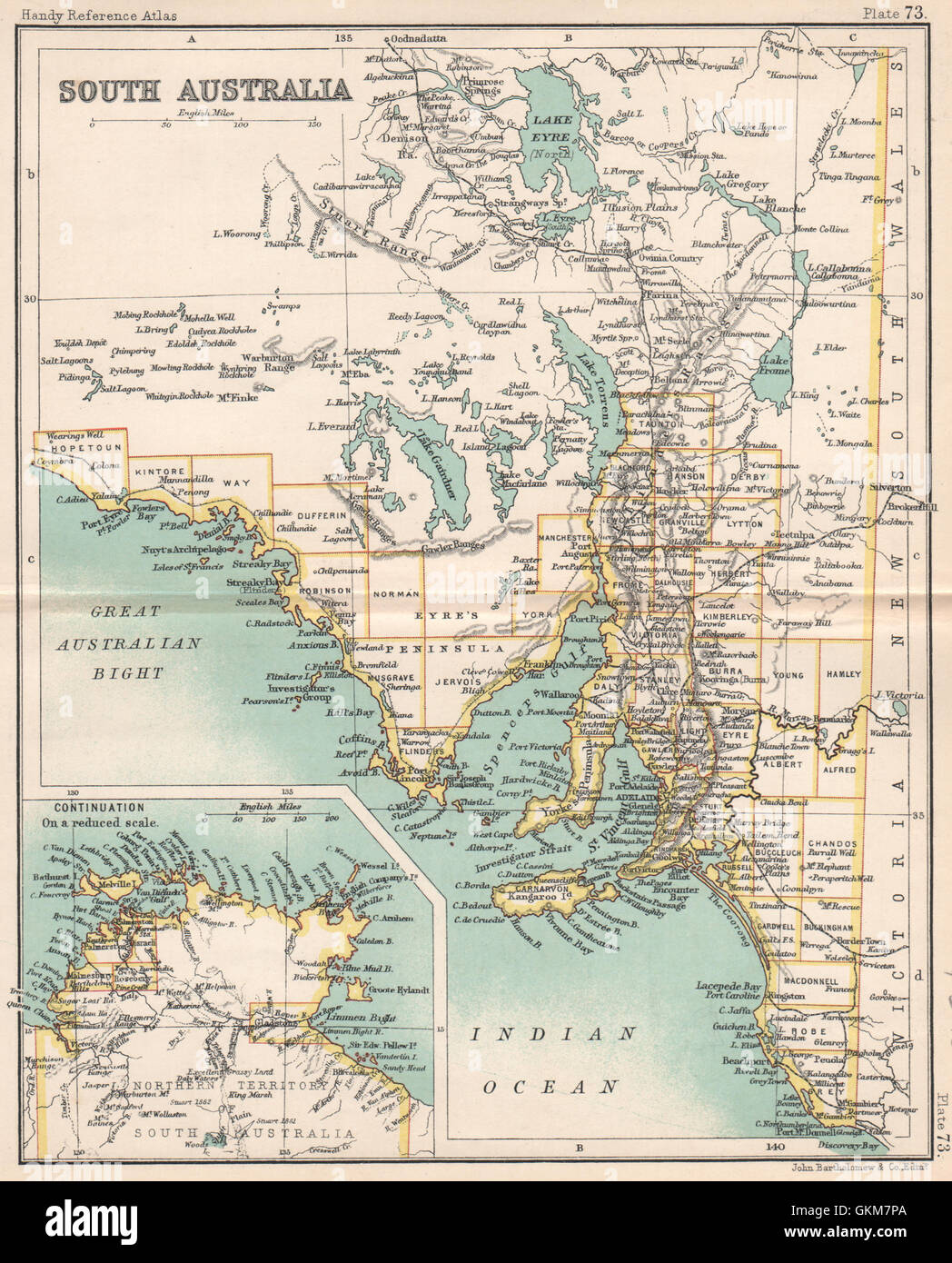 Südaustralien Stand Karte. Northern Territory. BARTHOLOMÄUS, 1904 Stockfoto