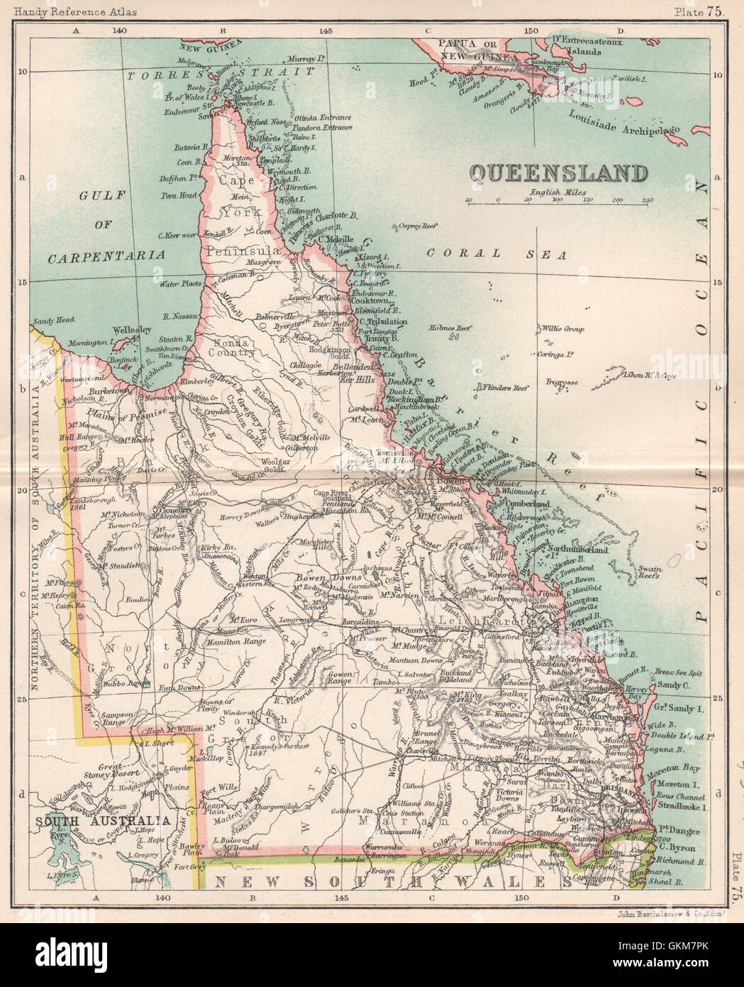 Queensland State Karte. BARTHOLOMÄUS, 1904 Stockfoto