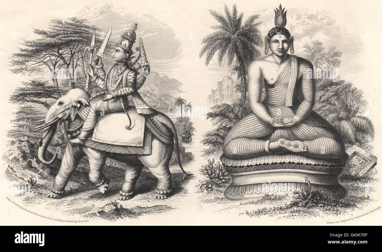 Orientalische Gottheiten. Indra, dem Hindu-Gott des Lichts. Cotama Buddha, print 1840 Stockfoto