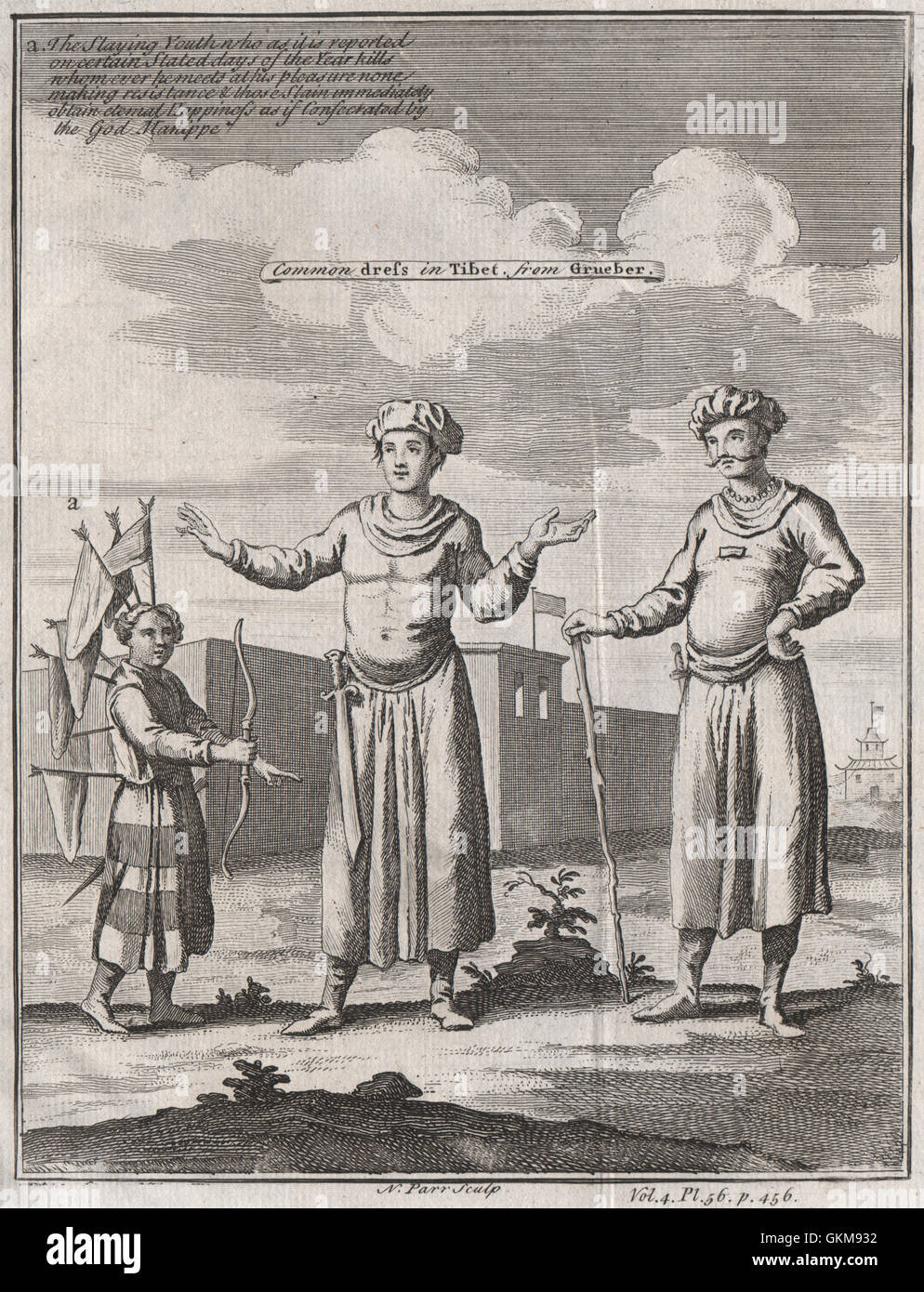 'Gemeinsame Kleid in Tibet'. Gebetsfahnen. Nach GRUEBER antique print 1746 Stockfoto 'Gemeinsame Kleid in Tibet'. Gebetsfahnen. Nach GRUEBER antique print 1746 Stockfoto
