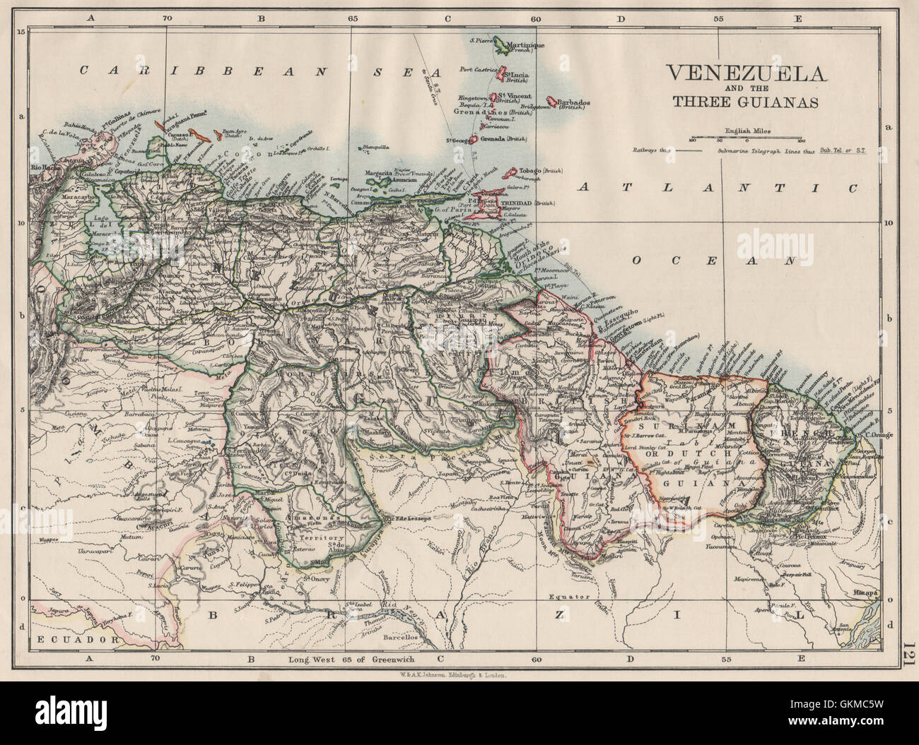 VENEZUELA / GUIANAS. Suriname. Britisch Französisch Niederländisch Guyana. JOHNSTON, 1900 Karte Stockfoto