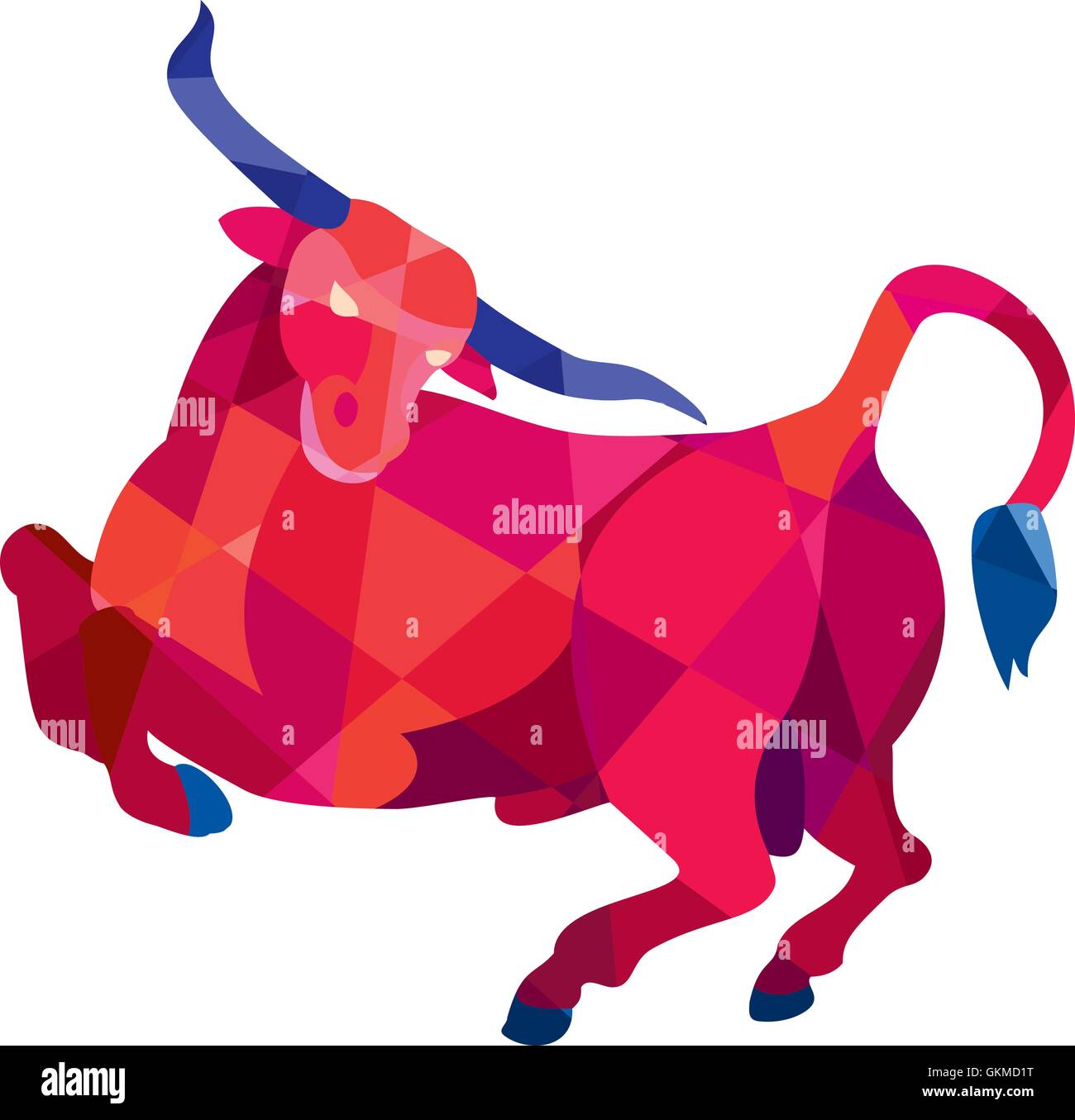 Texas Longhorn Stier tänzelnden niedrige Polygon Stock Vektor