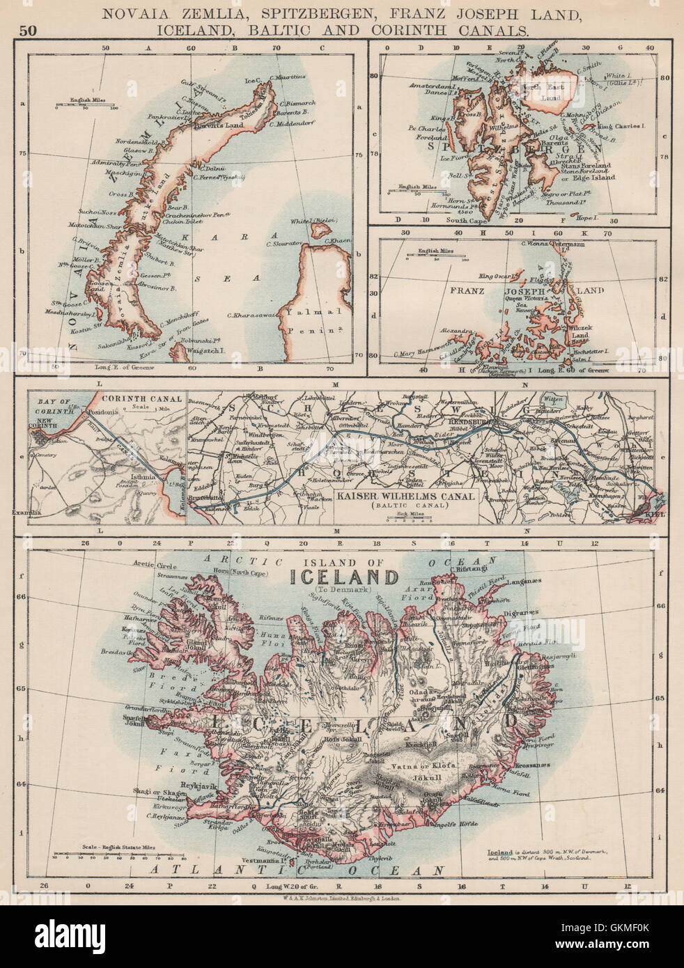 ARKTISCHEN INSELN. Island-Spitzbergen-Franz-Josef-Land Nowaja Semlja, 1903 Karte Stockfoto