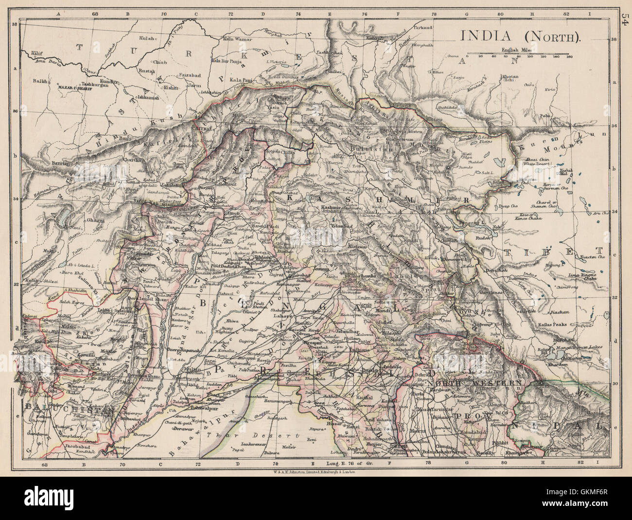 BRITISCH-INDIEN NORDEN. Jammu Kashmir Punjab Himalaya. JOHNSTON, 1903 alte Karte Stockfoto