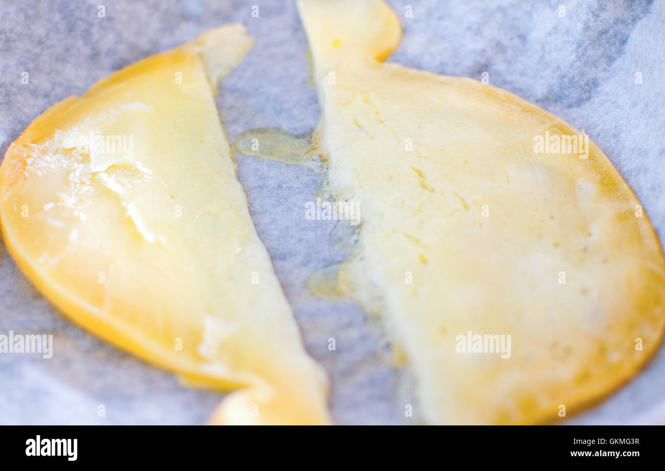 Caciocavallo apulischen Käse Kochen closeup Stockfoto