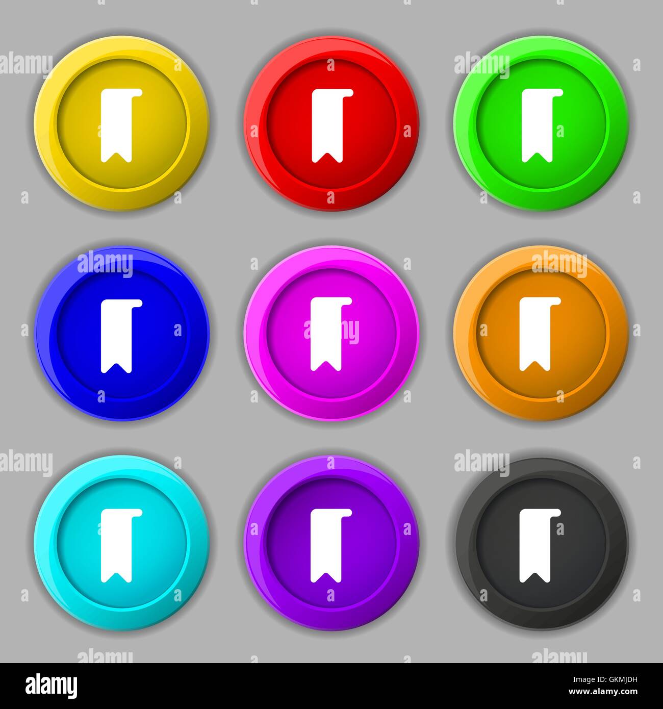 Lesezeichen-Symbol Zeichen. Symbol auf neun Runden bunten Knöpfen. Vektor Stock Vektor