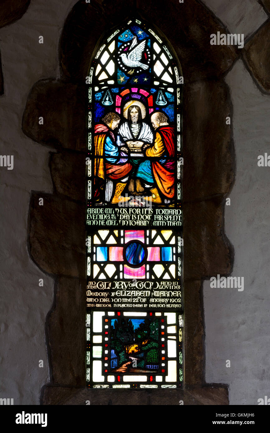 Glasmalerei in der St.-Andreas Kirche, Cleeve Prior, Worcestershire, England, UK Stockfoto