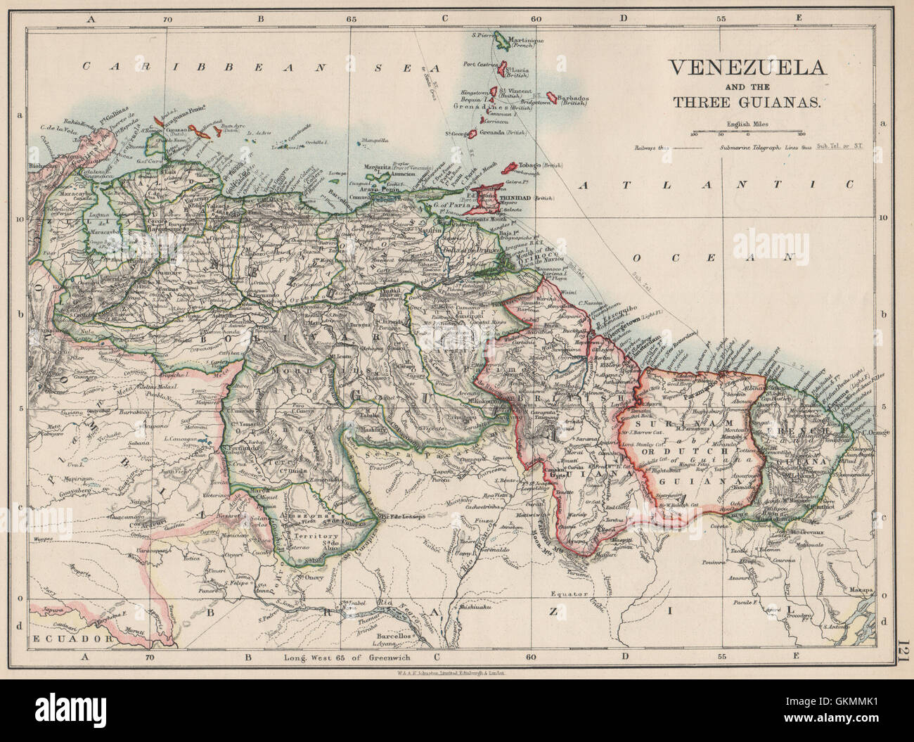 VENEZUELA / GUIANAS. Suriname. Britisch Französisch Niederländisch Guyana. JOHNSTON, 1903 Karte Stockfoto