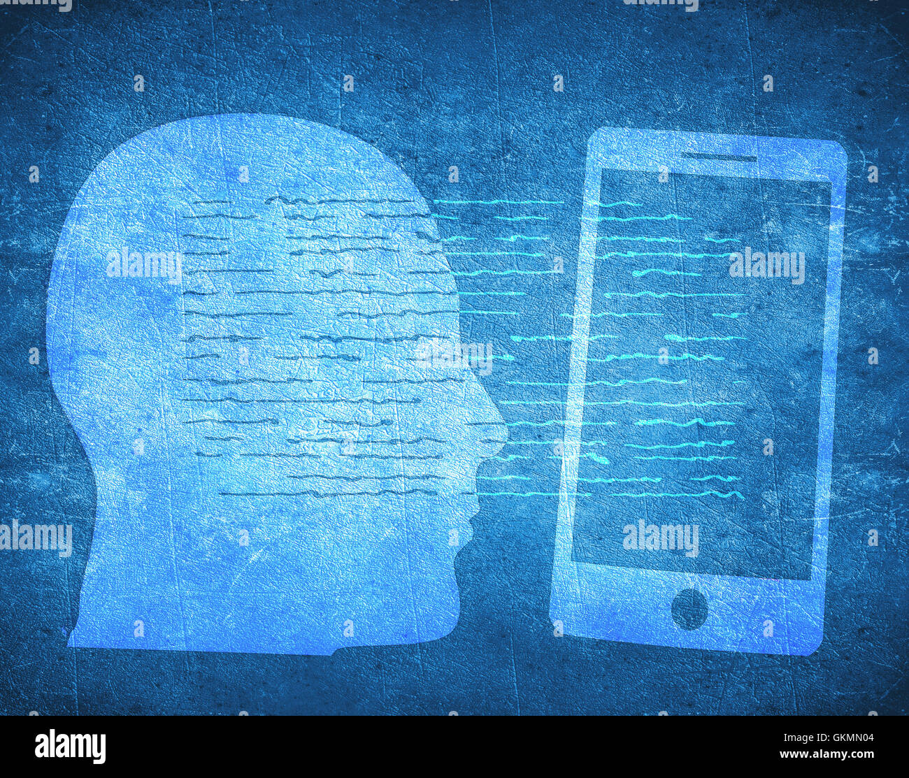 ein menschlicher Kopf und Smartphone-digitale illustration Stockfoto