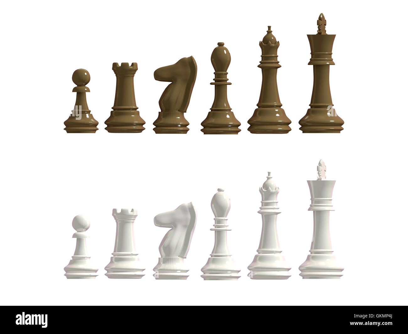 Figuren aus einem Schach von dunklen und hellen Farbtönen Stockfoto