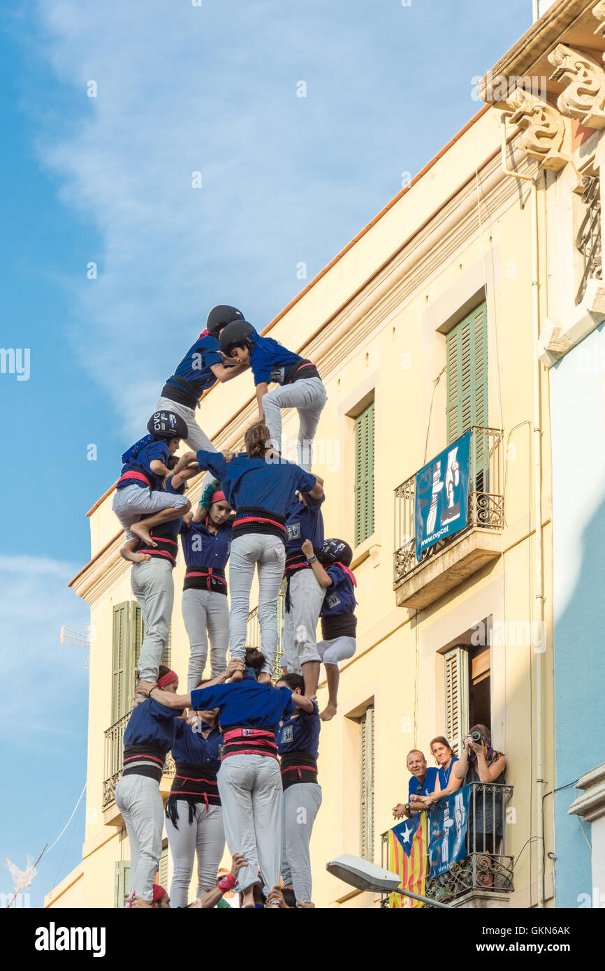 Ein Castell-Wettbewerb während der Festa de Gracia, Barcelona Stockfoto