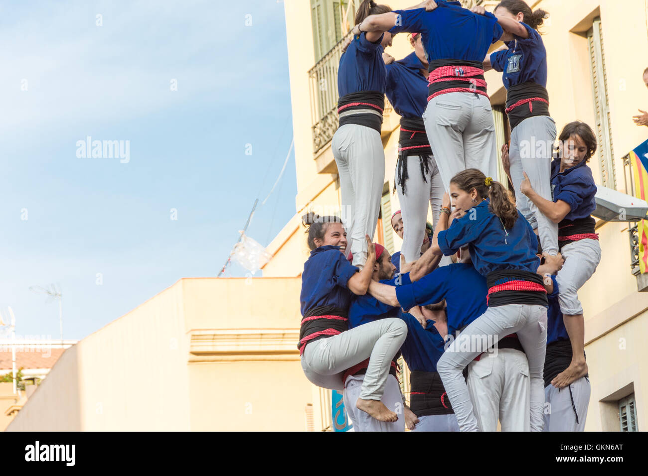 Ein Castell-Wettbewerb während der Festa de Gracia, Barcelona Stockfoto