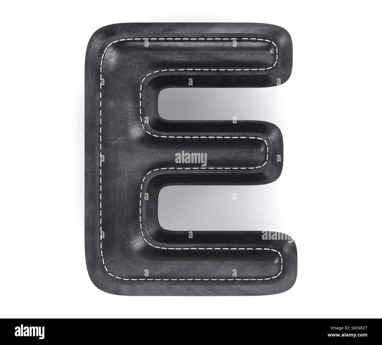 Alphabet schwarz Leder Haut Textur Großbuchstabe E. isoliert auf weißem Hintergrund. 3D Rendering-illustration Stockfoto