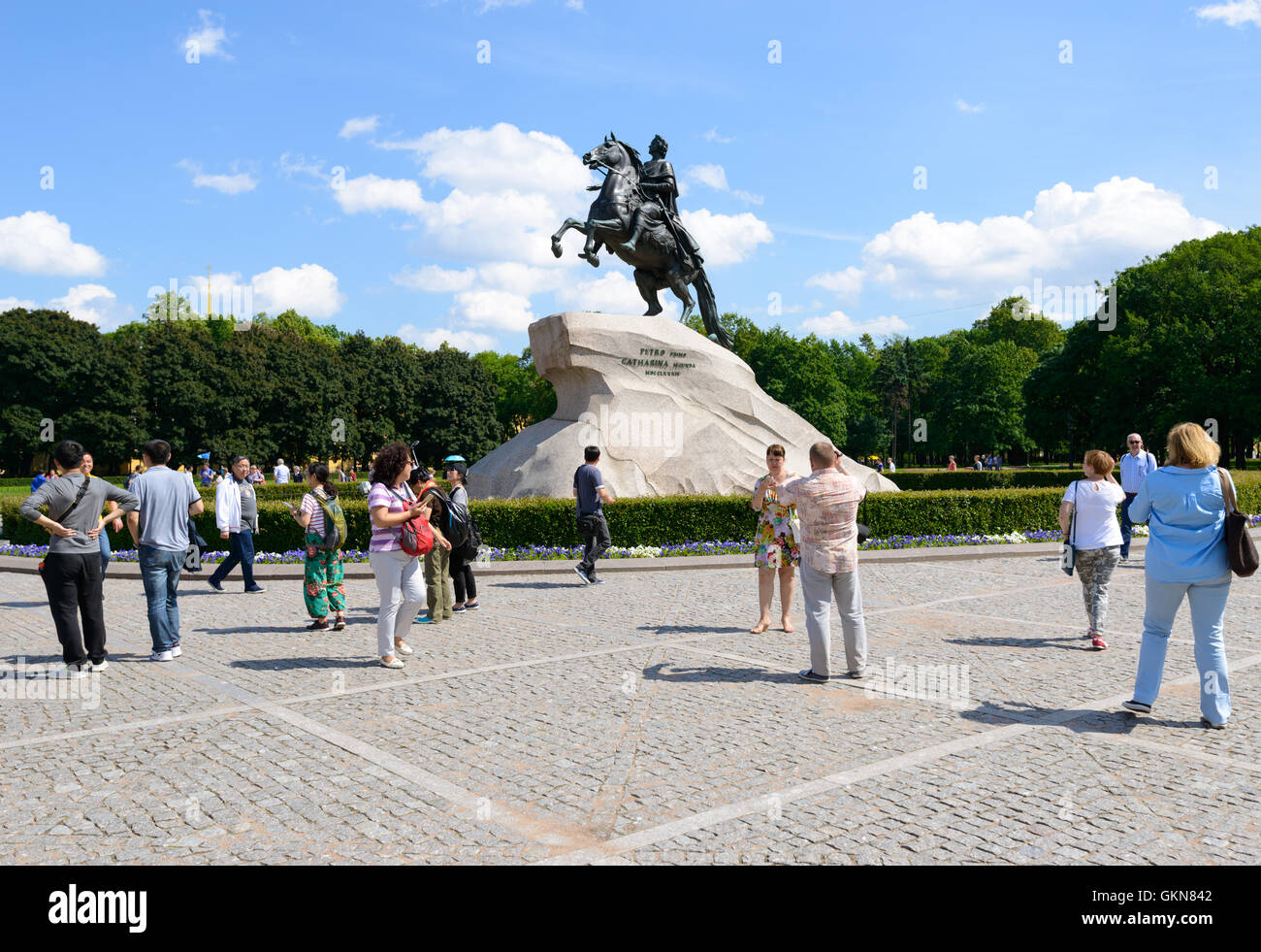 Sankt PETERSBURG, Russland - 17. Juni 2016: Denkmal der russische Zar Peter der große, bekannt als der eherne Reiter, St. Peter Stockfoto