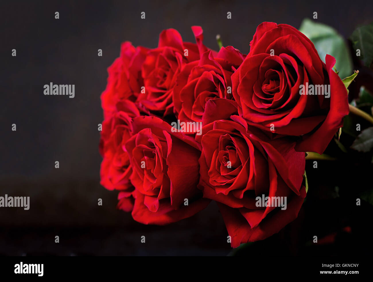 Strauß roter Rosen auf schwarzem Hintergrund, matt Stockfotografie - Alamy