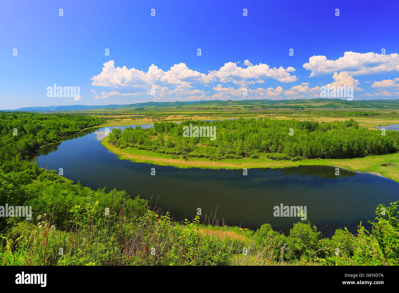 Hulun Buir Eergu'Na Inner Mongolia Fluss Landschaft Stockfoto