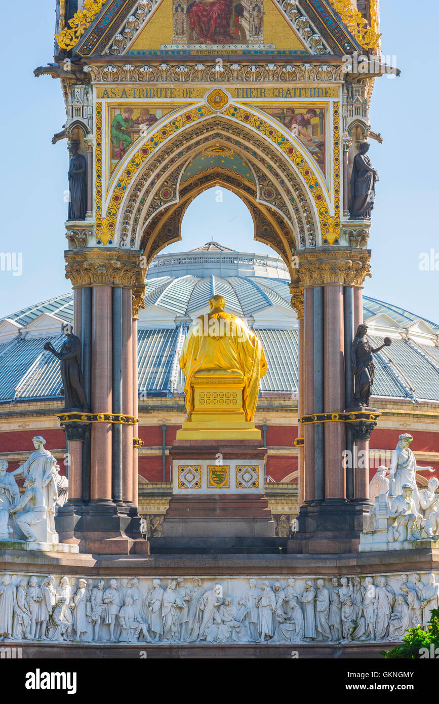 Albert Memorial London, Rückansicht des Albert Memorial (und Royal Albert Hall Dome) Kensington Gardens, London, UK Stockfoto