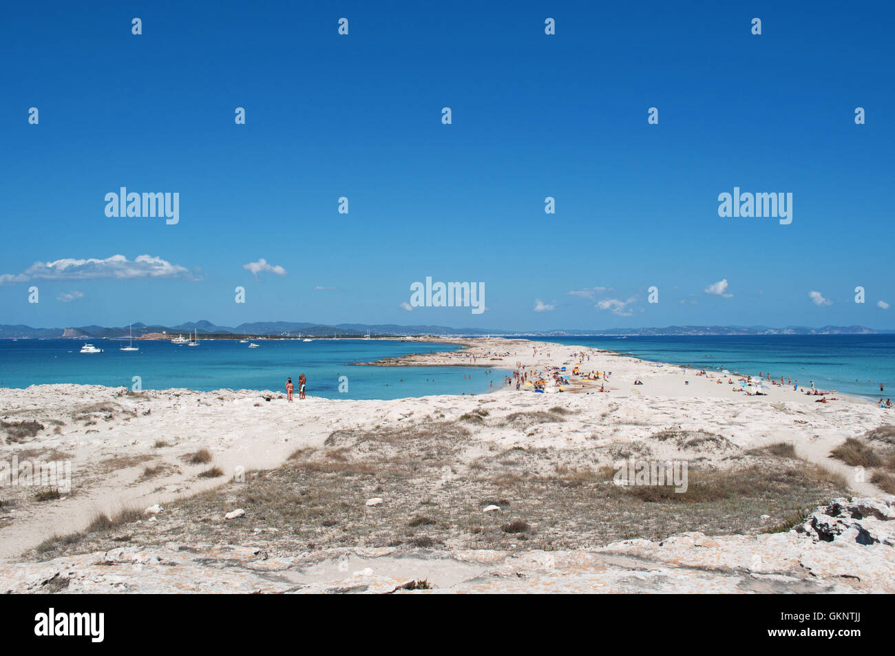 Formentera, Balearen: Blick auf Platja de ses Illetes, einer der berühmtesten Strände der Insel Stockfoto