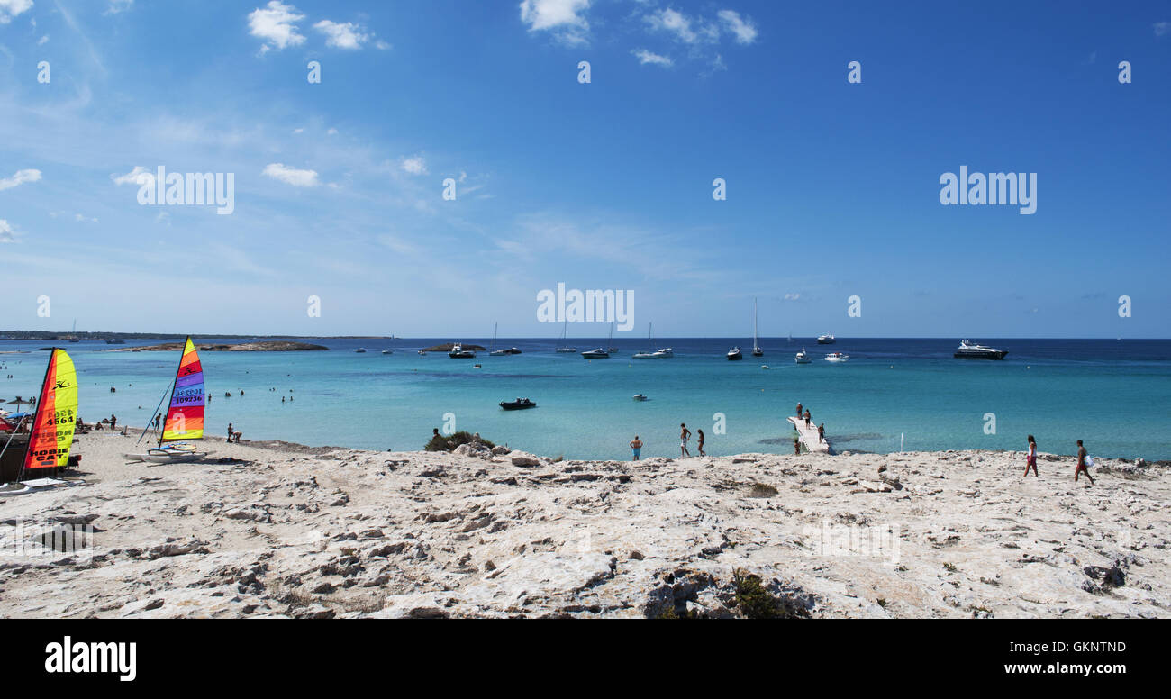 Formentera, Balearen: Blick auf Platja de ses Illetes, eines der berühmtesten Strand der Insel Stockfoto