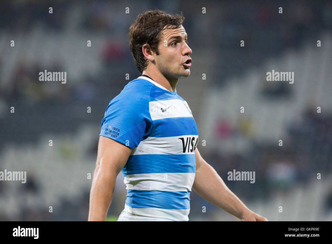 Nelspruit, Südafrika. 20. August 2016. Die South African Rugby-Nationalmannschaft gegen die Pumas im Mbombela-Stadion. Manuel Montero von Argentinien. Stockfoto