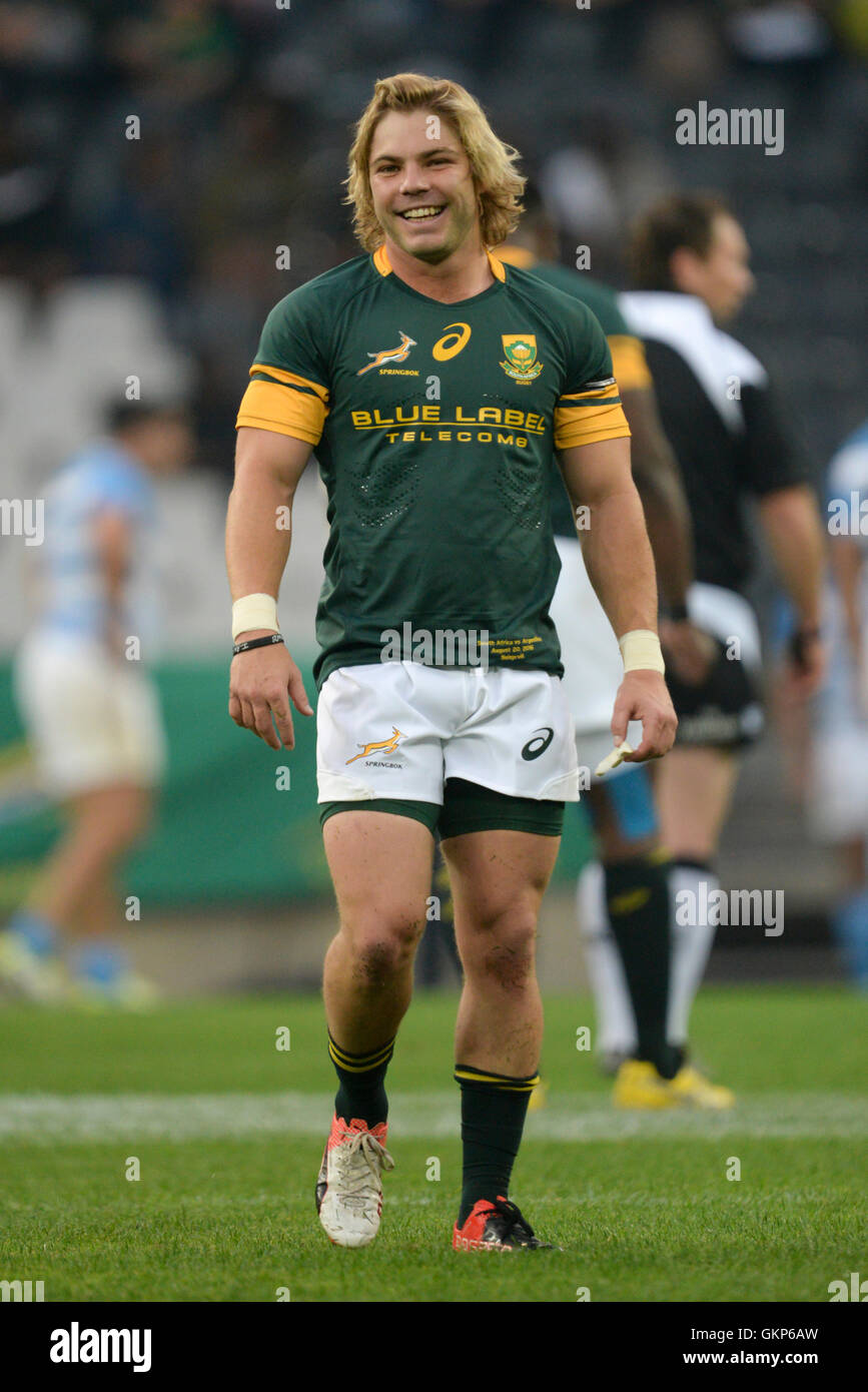Nelspruit, Südafrika. 20. August 2016. Die South African Rugby-Nationalmannschaft gegen die Pumas im Mbombela-Stadion. FAF de Klerk lächelnd Stockfoto
