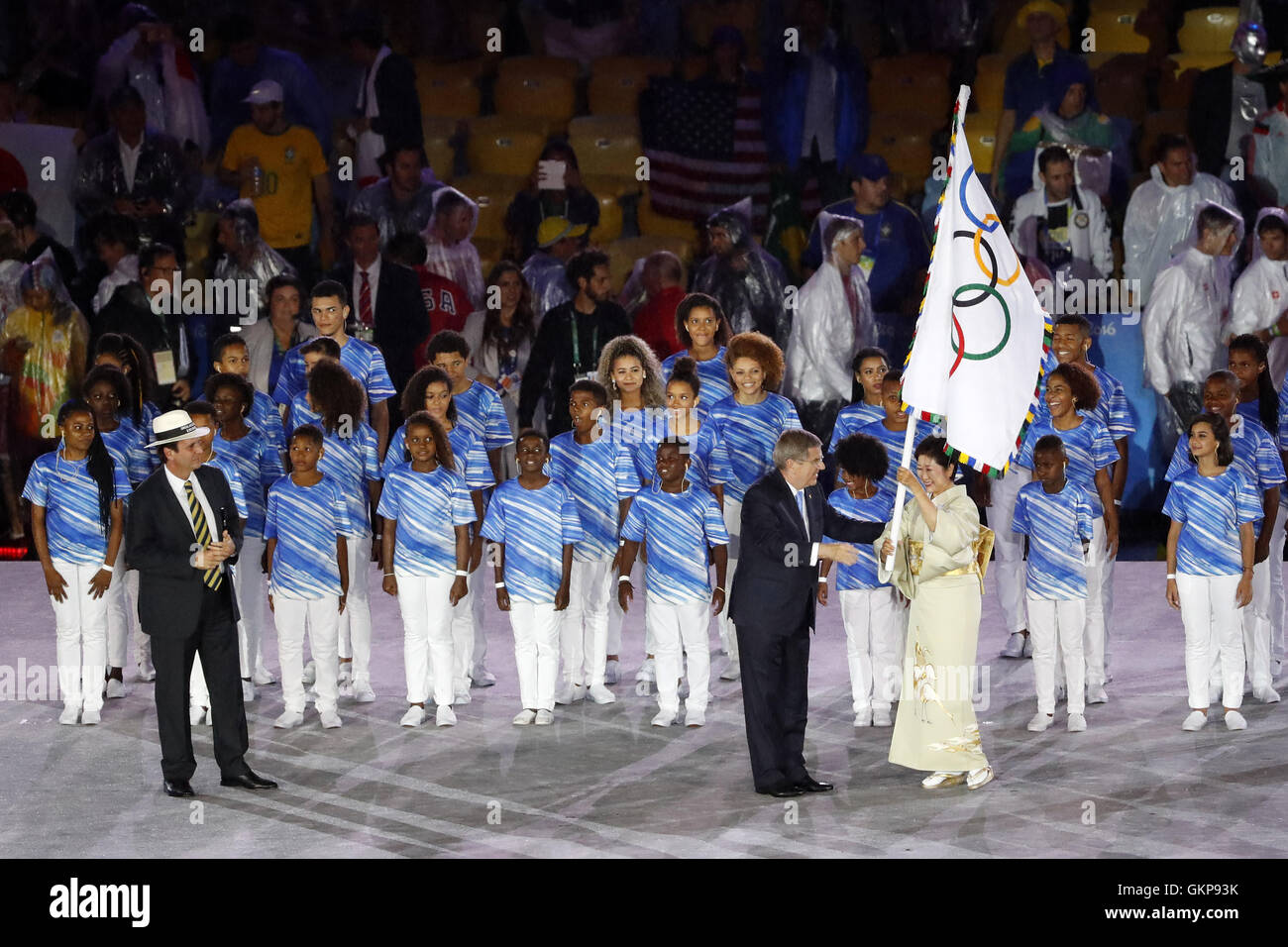 (L-R) Eduardo Paes, Thomas Bach Yuriko Koike, 21. August 2016: Abschlussfeier im Maracana in Rio 2016 Olympischen Spiele in Rio De Janeiro, Brasilien. Bildnachweis: Yusuke Nakanishi/AFLO SPORT/Alamy Live-Nachrichten Stockfoto