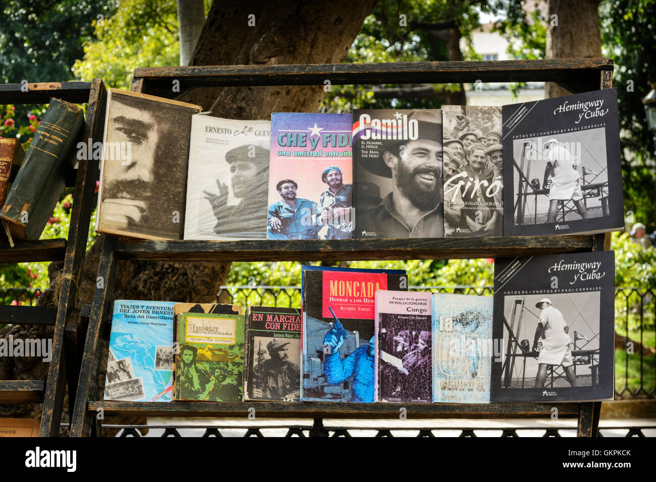 Revolutionäre Bücher zum Verkauf an ein Buch stall in Plaza de Armas, Alt-Havanna (La Habana Vieja), Kuba Stockfoto