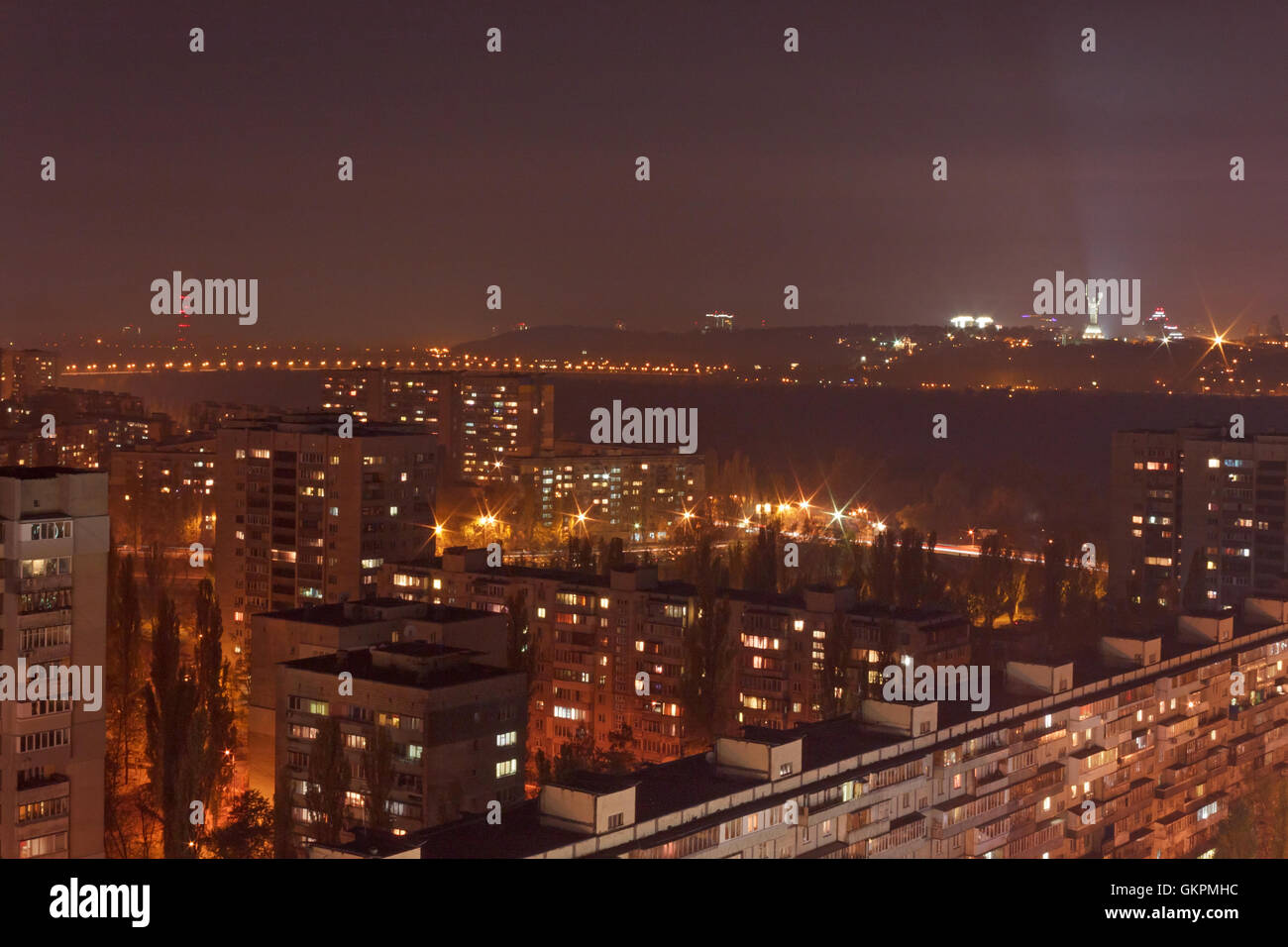 Anblick von Kiew in der Nacht Stockfoto