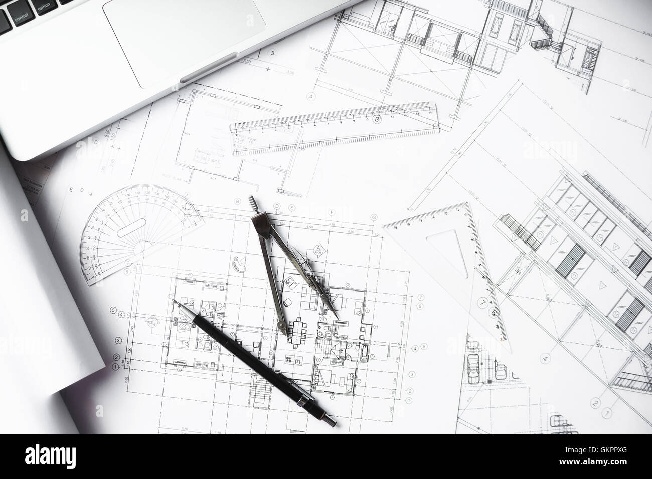 Architekt, Architektur, Bauplan, Geschäft, Geschäftsmann, Ungestellt, lässig, Kaffee, Bau, Ingenieur Stockfoto