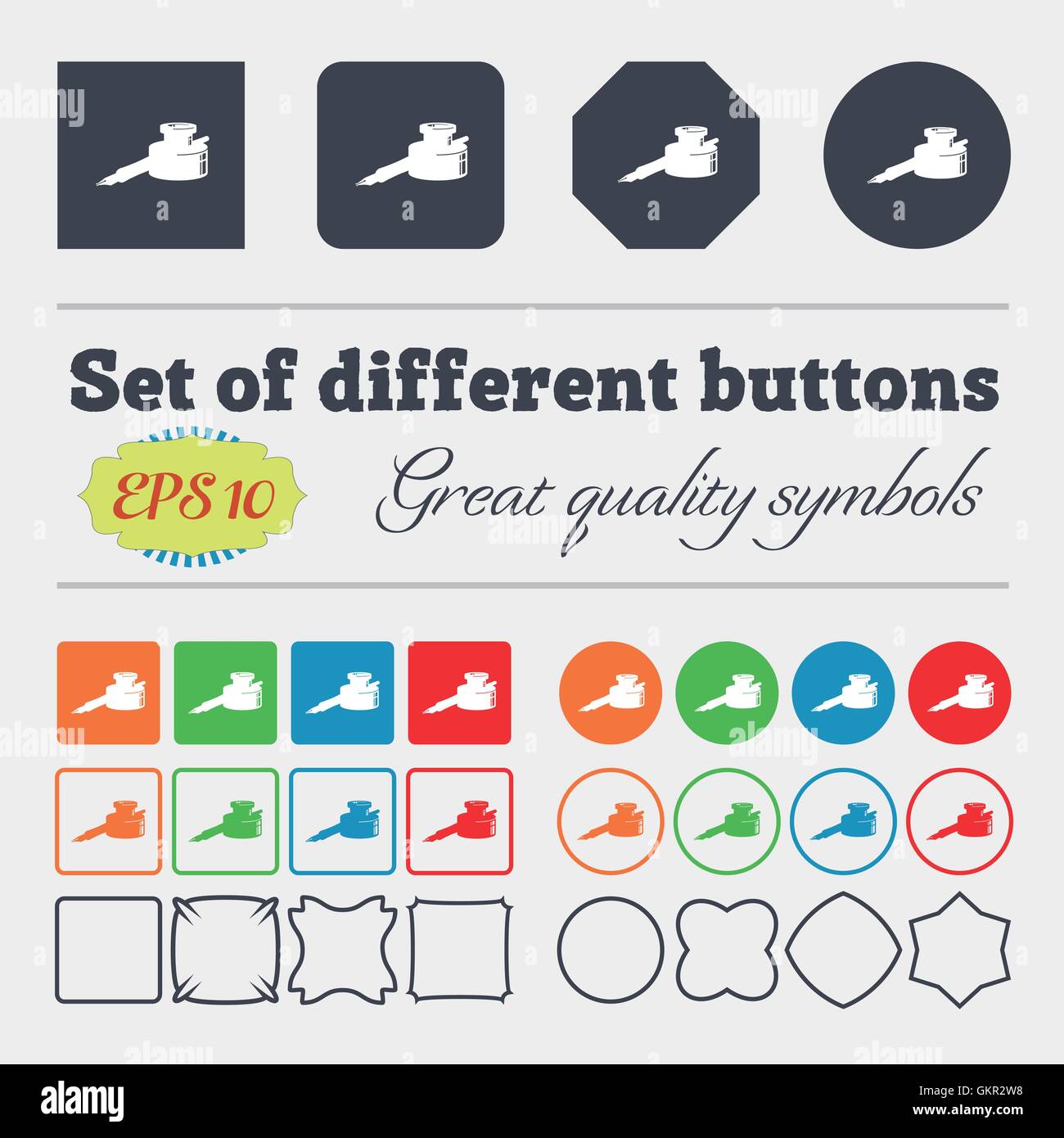 Feder und Tinte Symbol Zeichen. Große Reihe von bunten, vielfältigen und qualitativ hochwertigen Tasten. Vektor Stock Vektor