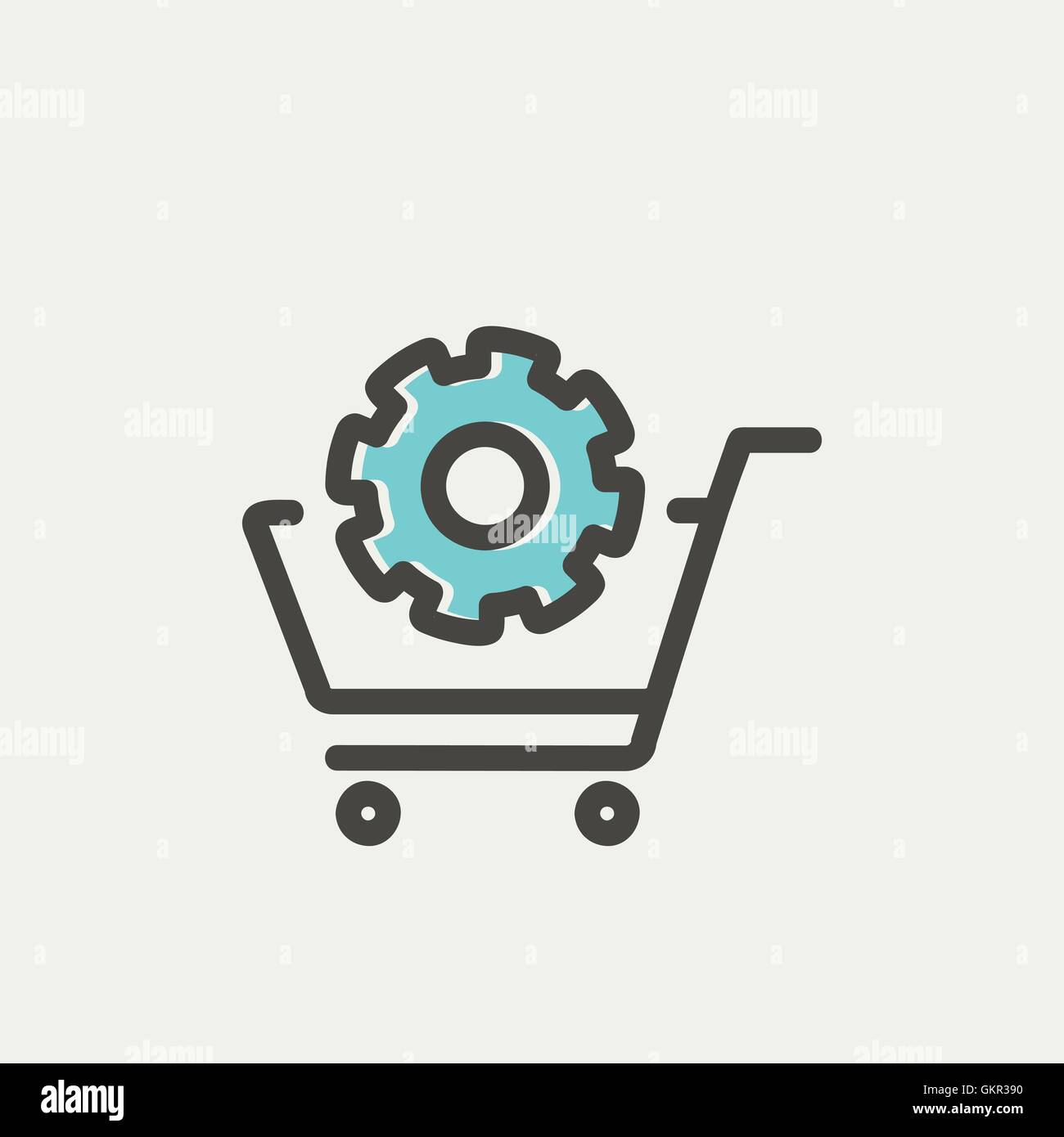 Warenkorb mit Zahnradsymbol dünne Linie Stock Vektor
