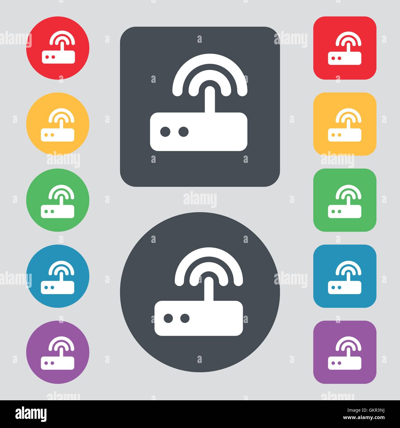 Adsl Modem Router Zeichen Wi-Fi Router Symbol Zeichen. Ein Satz von 12 farbige Tasten. Flaches ...