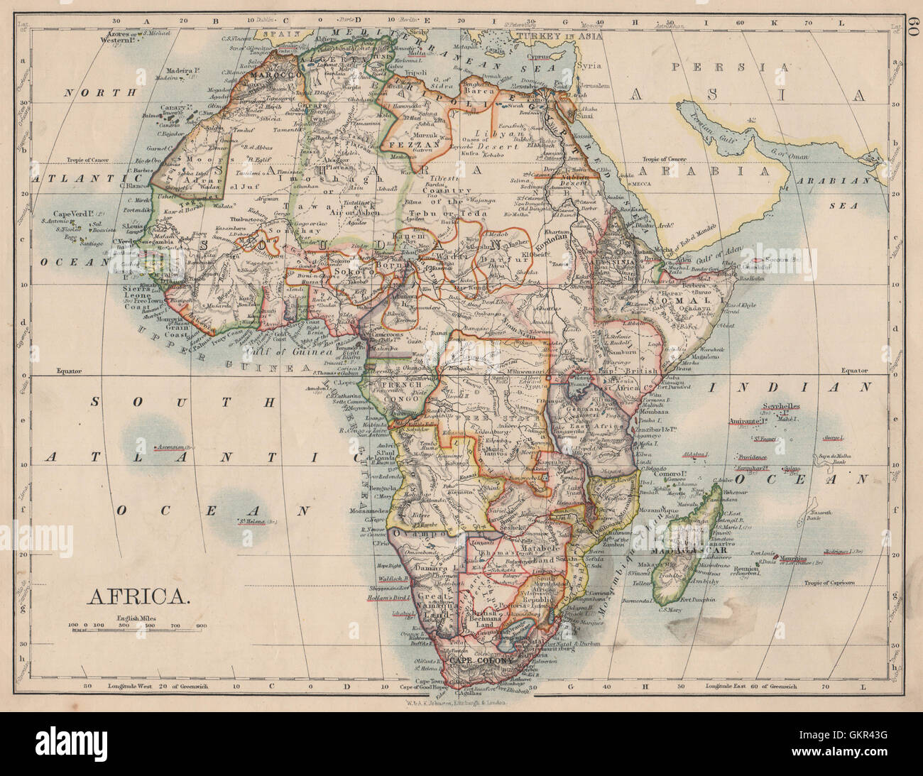 KOLONIALEN AFRIKA. Britisch Ost/Zentral/Süd-Afrika. Betschuanaland, 1895-Karte Stockfoto