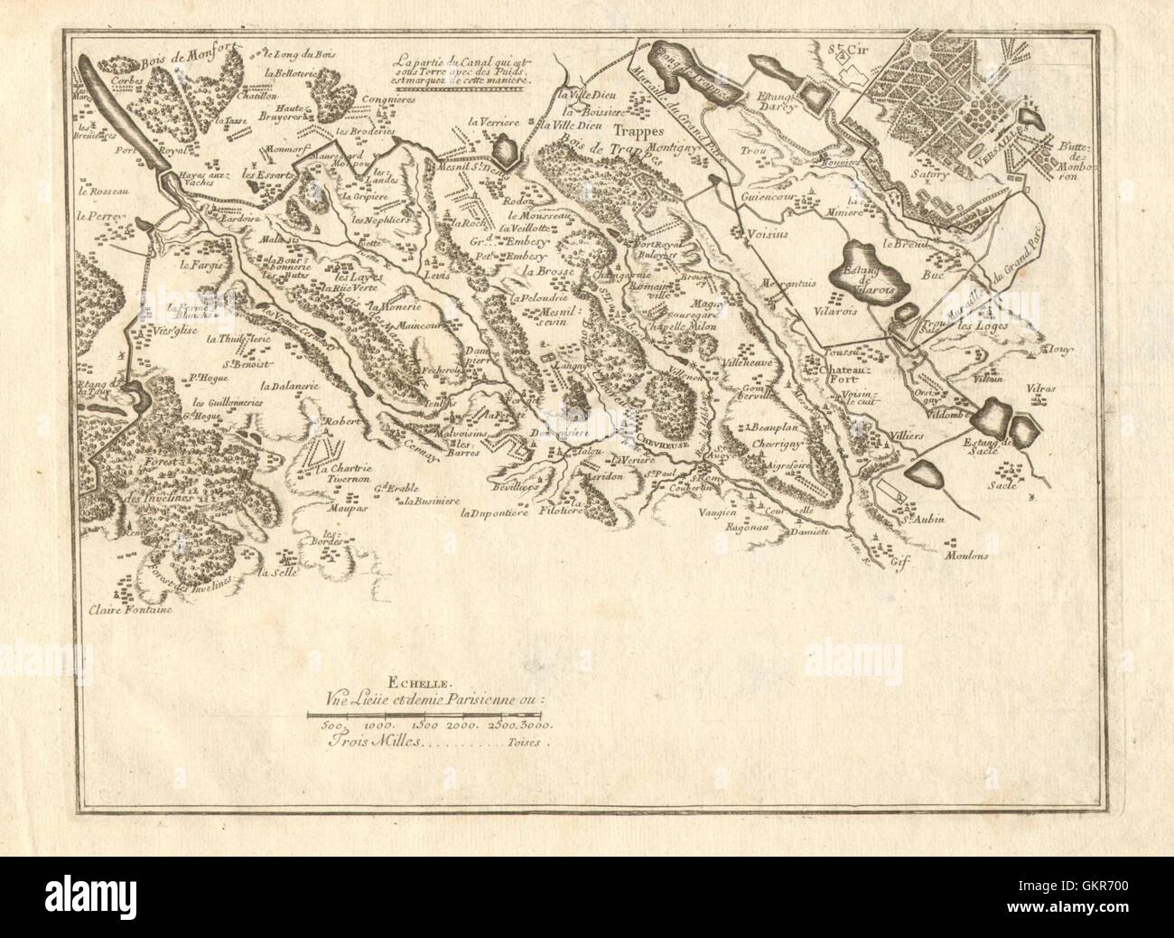 Canal de l'Eure 3: Rambouillet Trappes Versailles. Chevreuse. DE FER, 1705 Karte Stockfoto