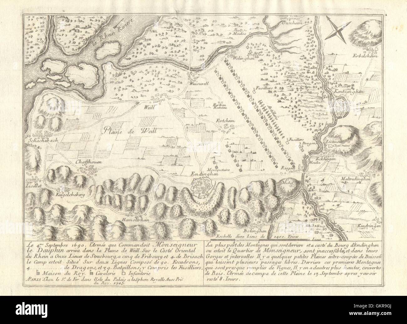 Der Dauphin Armee, schlicht Whyl/Weill, 1690. Kenzingen, Endingen. DE FER 1705 Karte Stockfoto