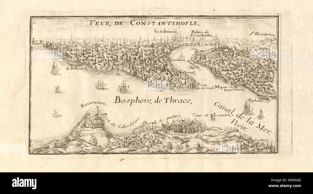 "Veue de Constantinople". Blick auf Istanbul. Bosporus Galata Türkei. DE FER 1705 Stockfoto
