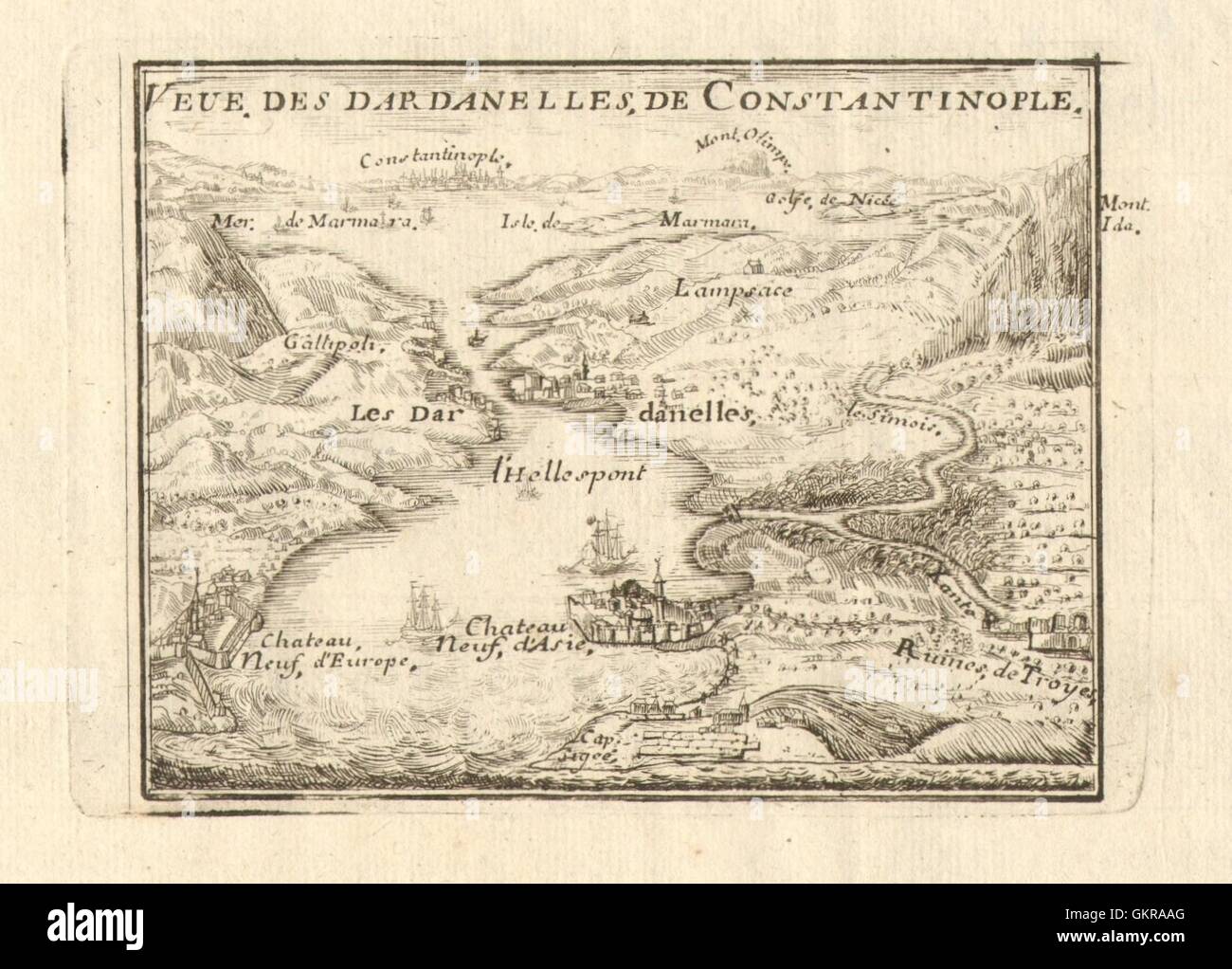 "Veue des Dardanelles de Constantinople". Istanbul Troja Türkei. DE FER, 1705 Karte Stockfoto