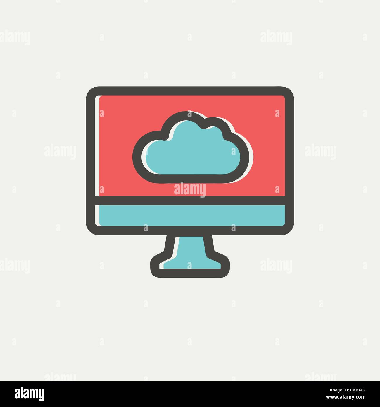 Monitor mit Wolkensymbol dünne Linie Stock Vektor