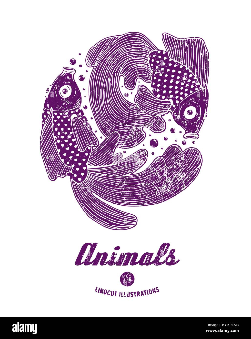 Vektor-Illustration der Linolschnitt Fische Stock Vektor