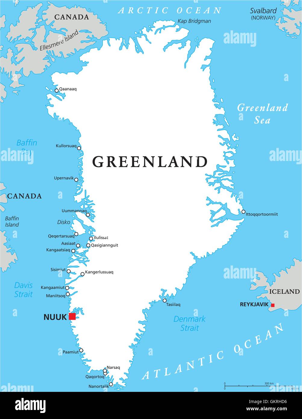 Arktische Grönland Dänemark map Atlas der Welt reisen Arktis Grönland Europa Dänemark Atlantik Stock Vektor