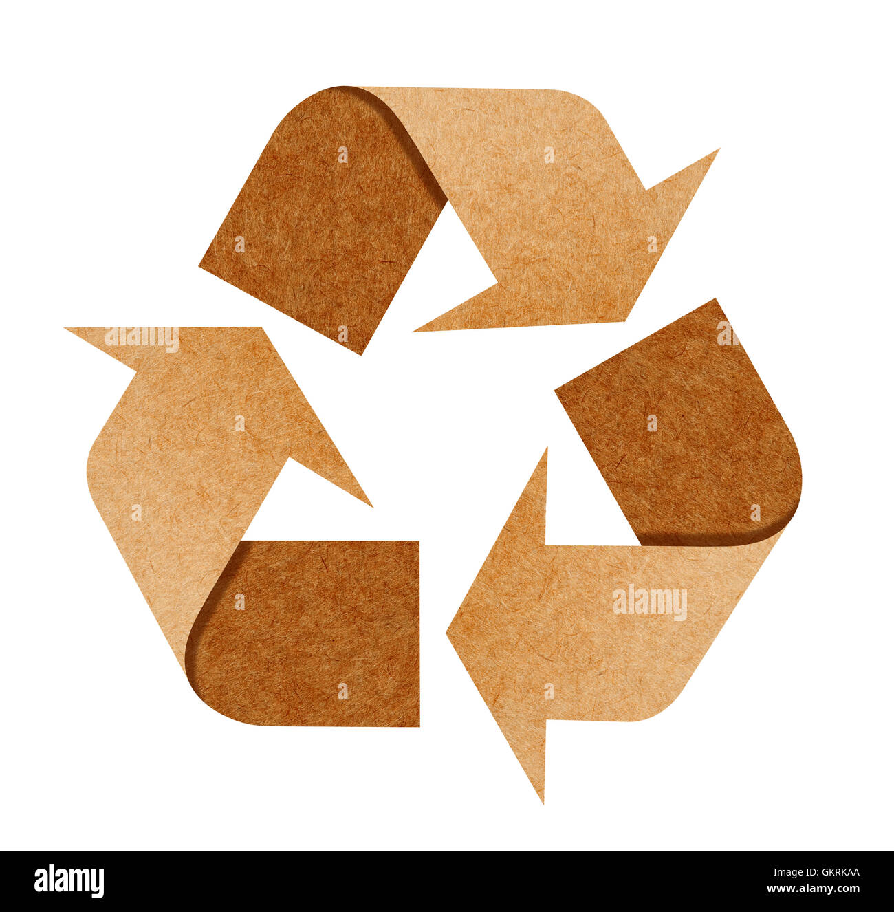 Recycling-Logo aus Recycling-Papier mit Clipping Path Stockfoto