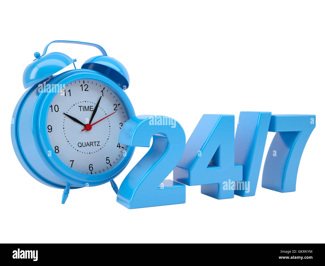 Uhr mit der Inschrift 24/7 Stockfoto