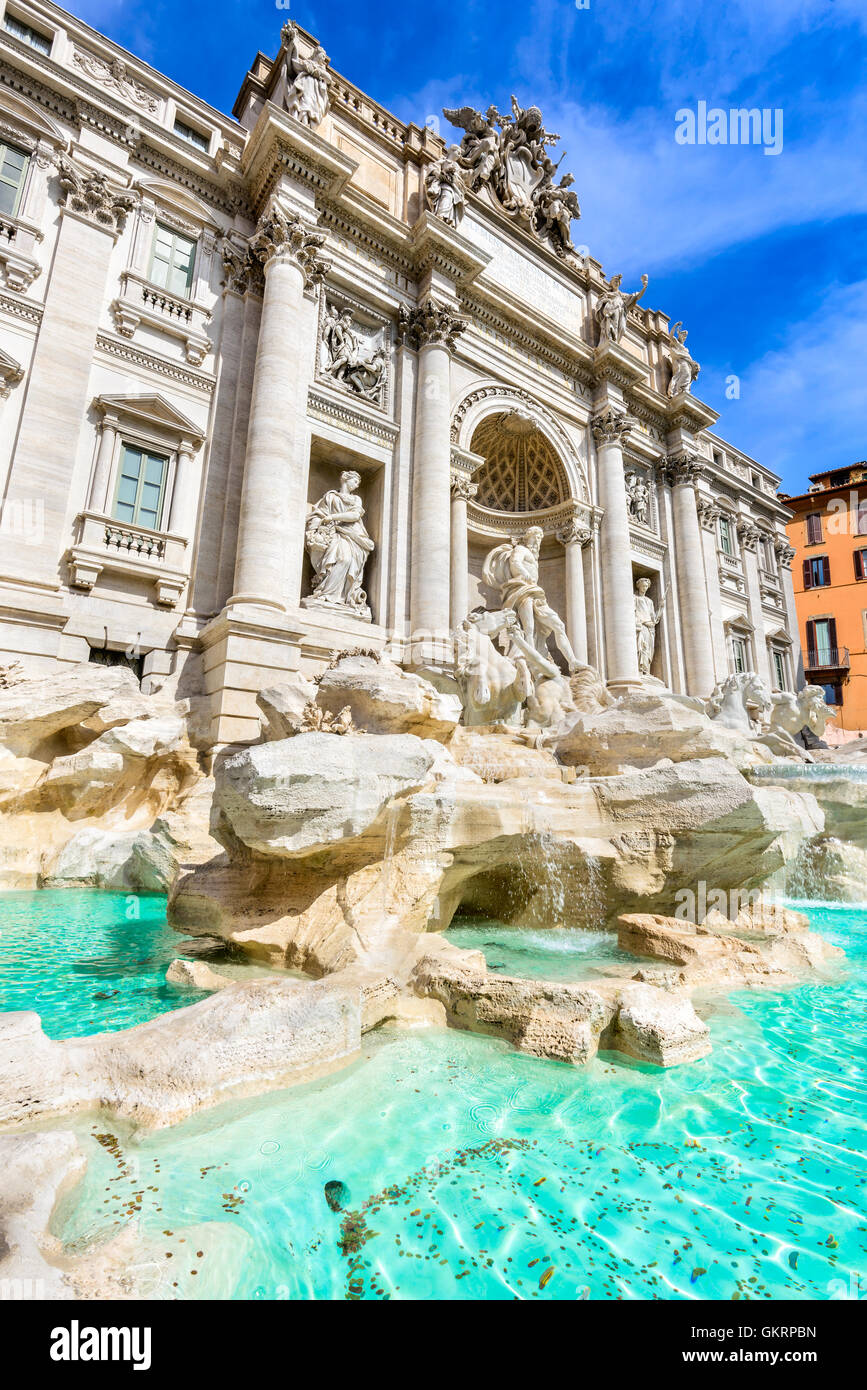 Rom, Italien. Berühmten Trevi-Brunnen (Italienisch: Fontana di Trevi)-Skulptur von Bernini. Stockfoto