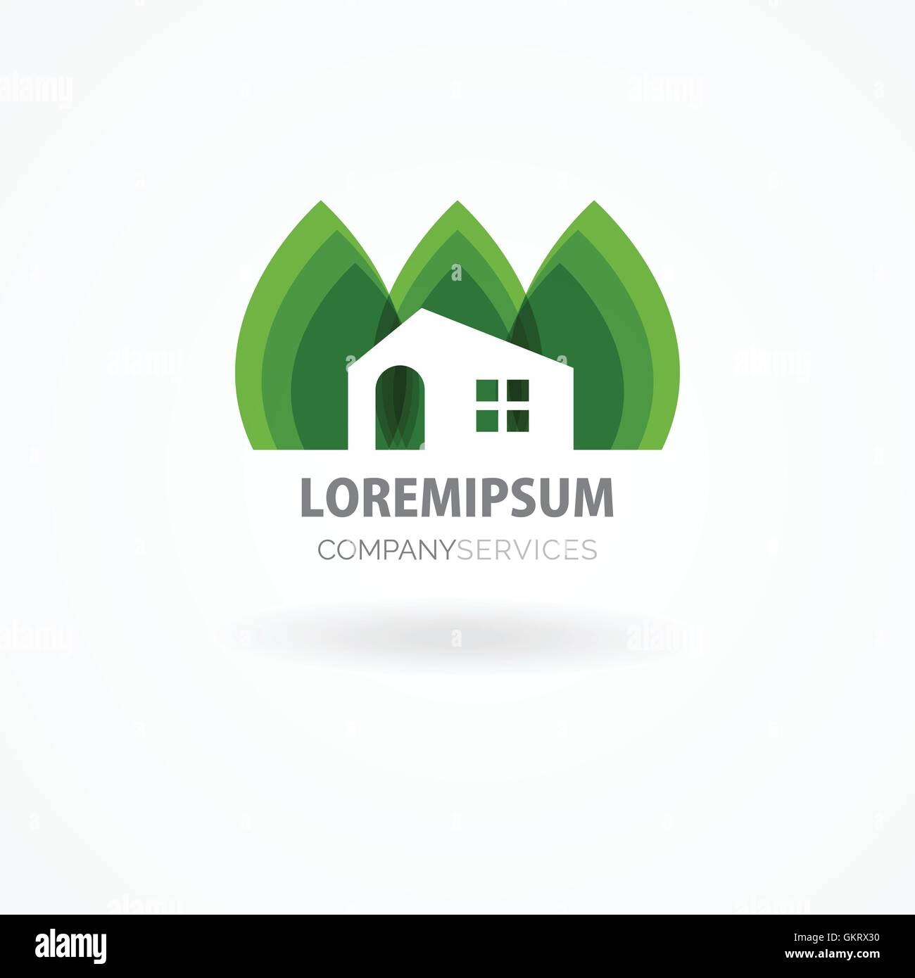 Öko-Haus mit grünen Blättern. House-Logo. Ökologisches Haus-Symbol Stock Vektor