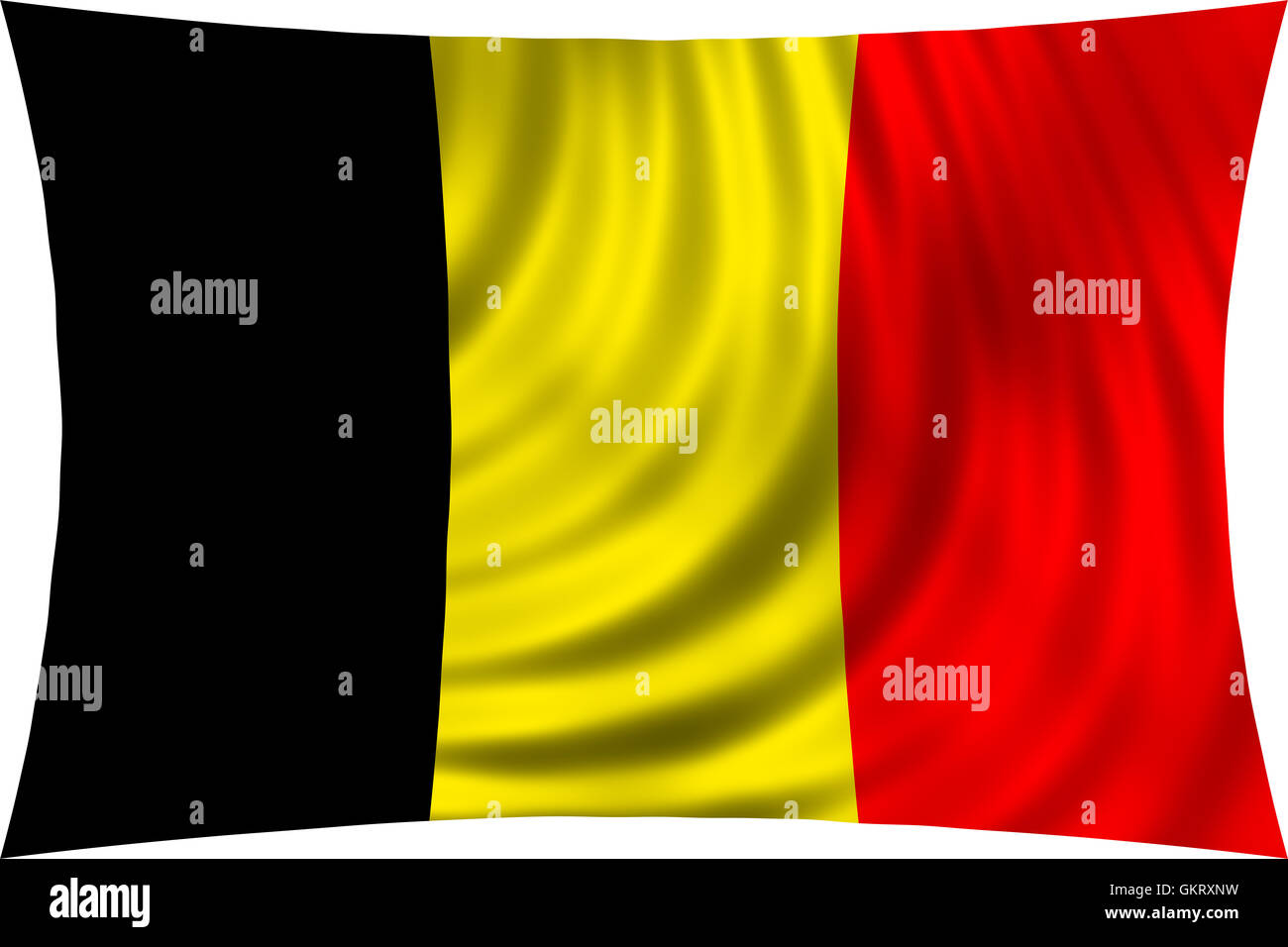 Flagge von Belgien wehenden Wind isoliert auf weißem Hintergrund. Belgische Nationalflagge. Patriotische symbolische Gestaltung. 3D gerendert Stockfoto