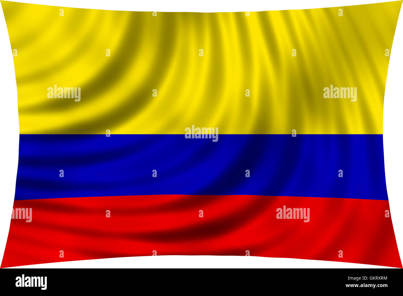 Flagge von Kolumbien wehenden Wind isoliert auf weißem Hintergrund. Kolumbianische Nationalflagge. Patriotische symbolische Gestaltung. 3D gerendert Stockfoto