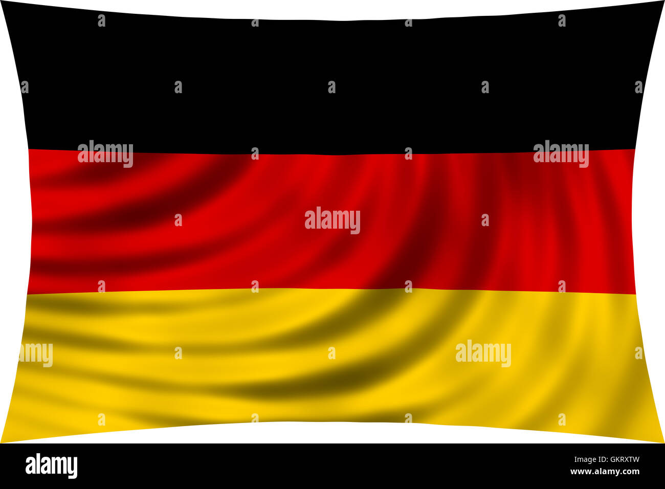 Flagge von Deutschland wehenden Wind isoliert auf weißem Hintergrund. Deutschen Nationalflagge. Patriotische symbolische Gestaltung. 3D gerendert Stockfoto