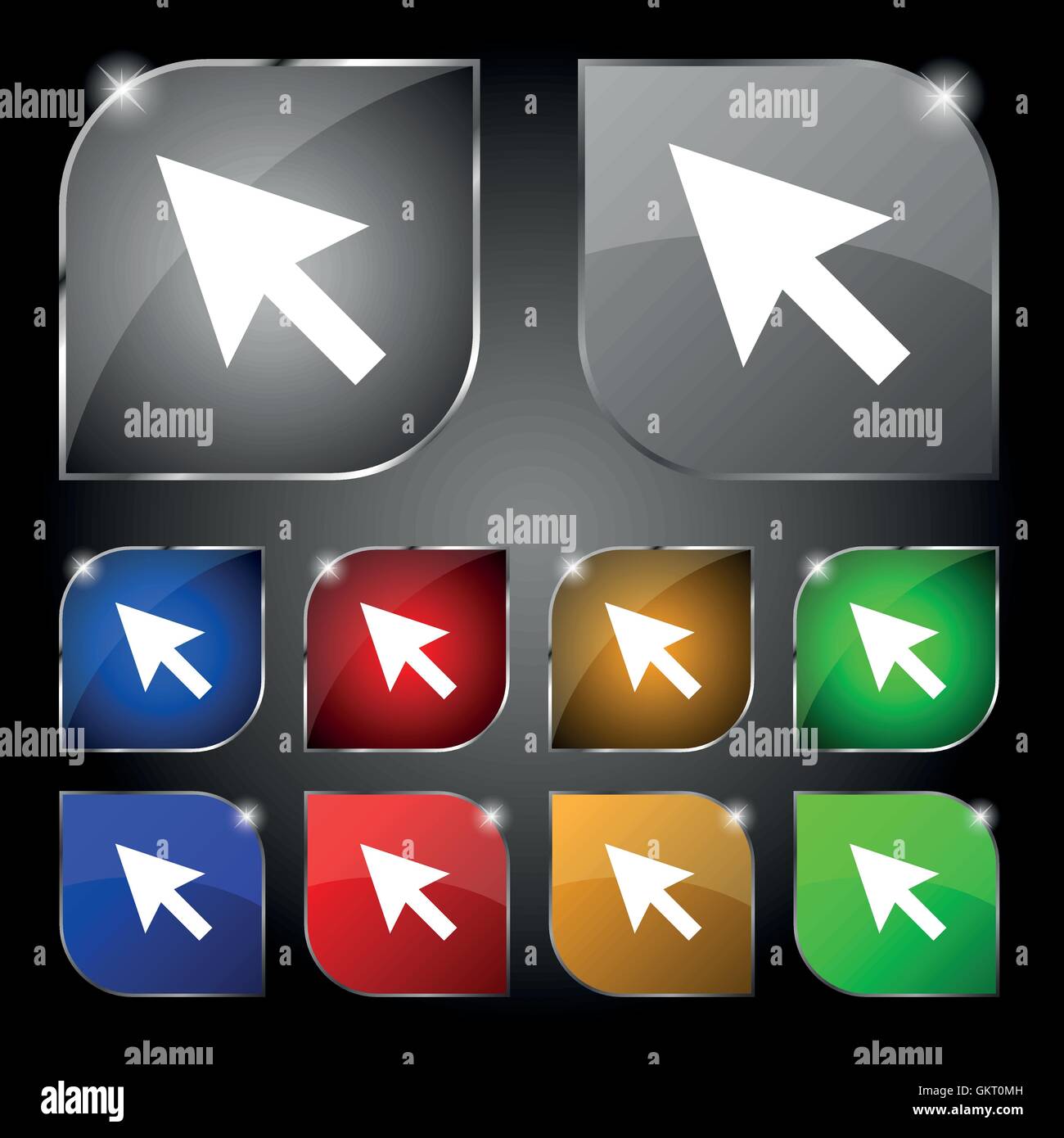Pfeil-Cursor, Computer Maus Symbol Zeichen. Satz von zehn bunte Knöpfe mit Blendung. Vektor Stock Vektor