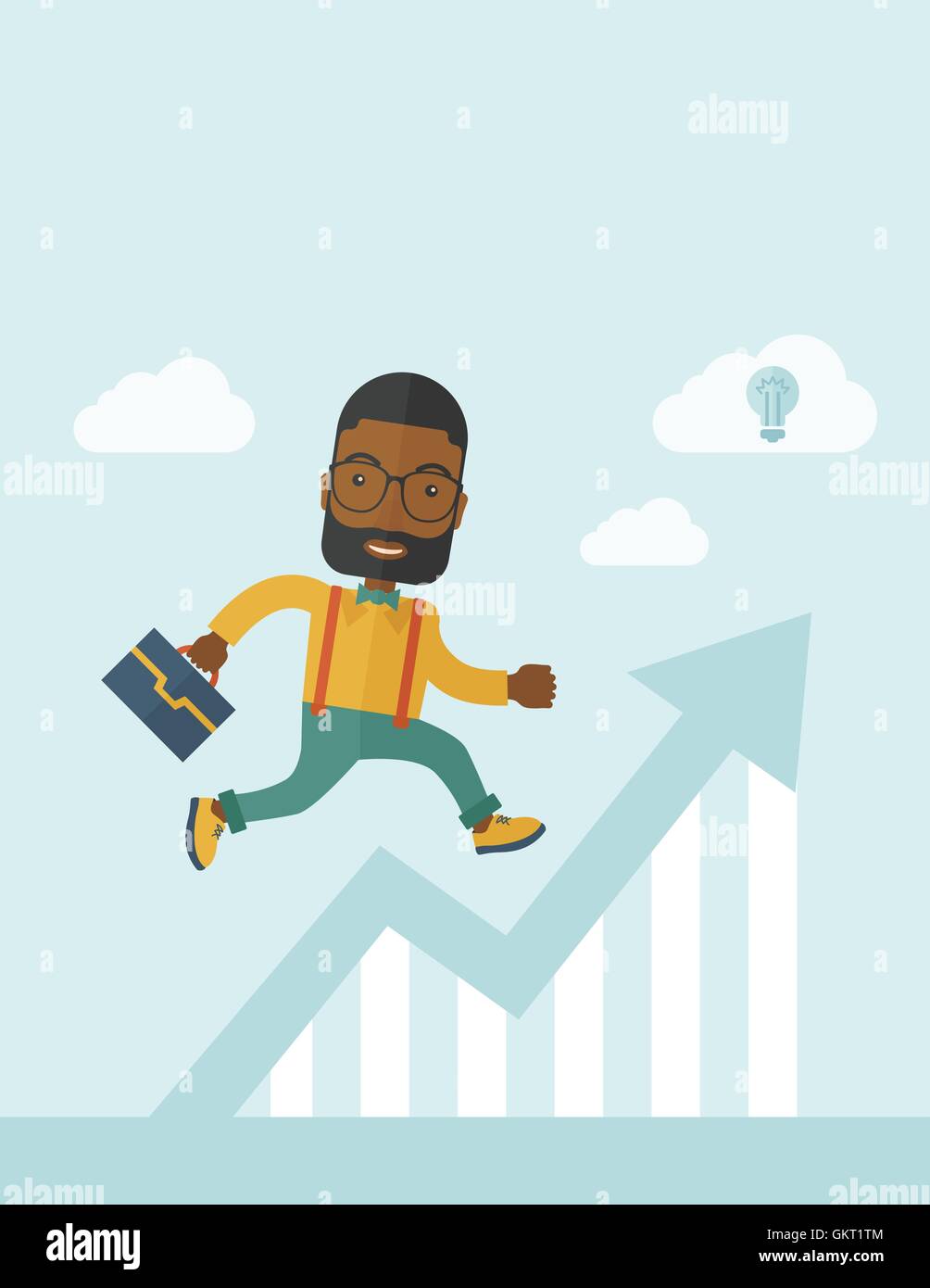 Laufende Mann in Schaubild Pfeil nach oben. Stock Vektor